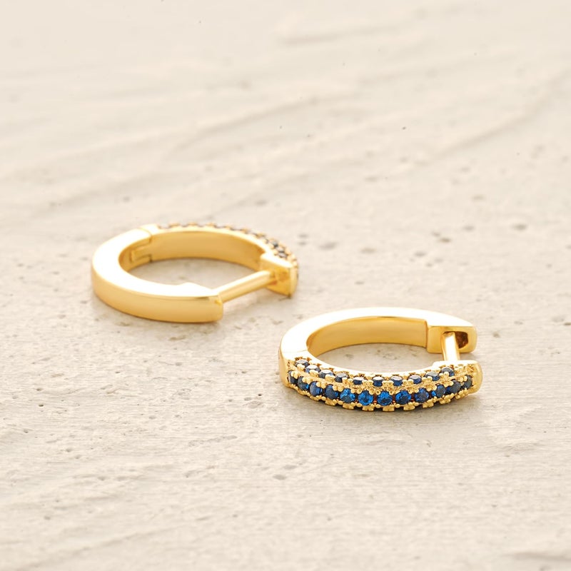 MYEARS Women Huggie Earrings Gold Hoop Ear Stud Cuff Sea Blue Diamond Cubic Zirconia Half Sleeper 14K Gold Filled Small Simple Hypoallergenic Everyday Basic Jewelry - Image 5